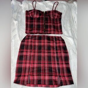 Red Plaid Skirt Set